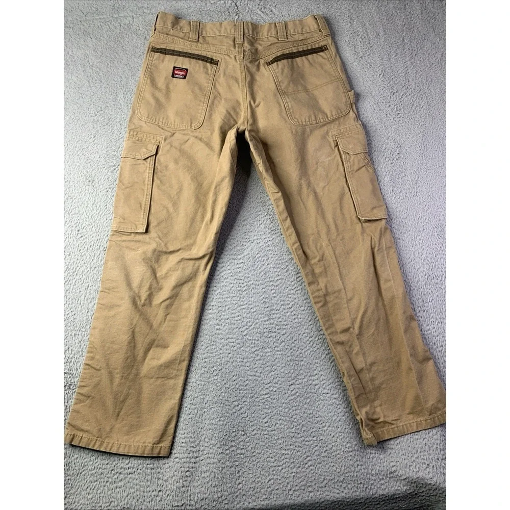 Wrangler Work Cargo Duck Canvas Pants Men's 34x30 Khaki Utility Double Knee